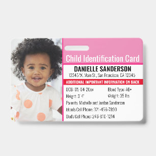 Tarjeta De Identificación Foto de identificación del niño Identificación de