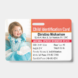 Tarjeta De Identificación Foto de identificación del niño Identificación de 