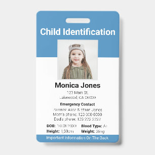 Tarjeta De Identificación Foto de identificación infantil azul