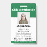 Tarjeta De Identificación Foto de identificación infantil verde<br><div class="desc">ID de niño.</div>