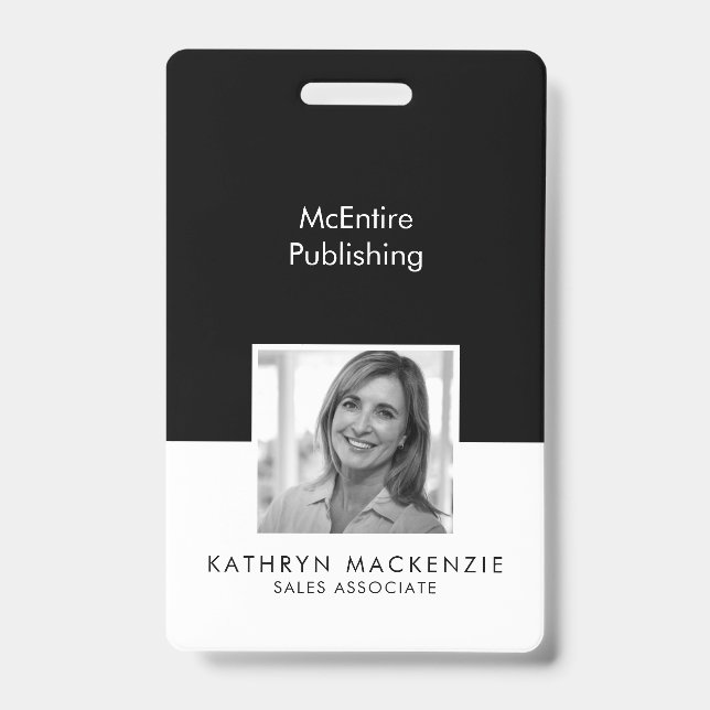 Tarjeta De Identificación Foto de la compañía en blanco y negro vertical (Parte frontal)