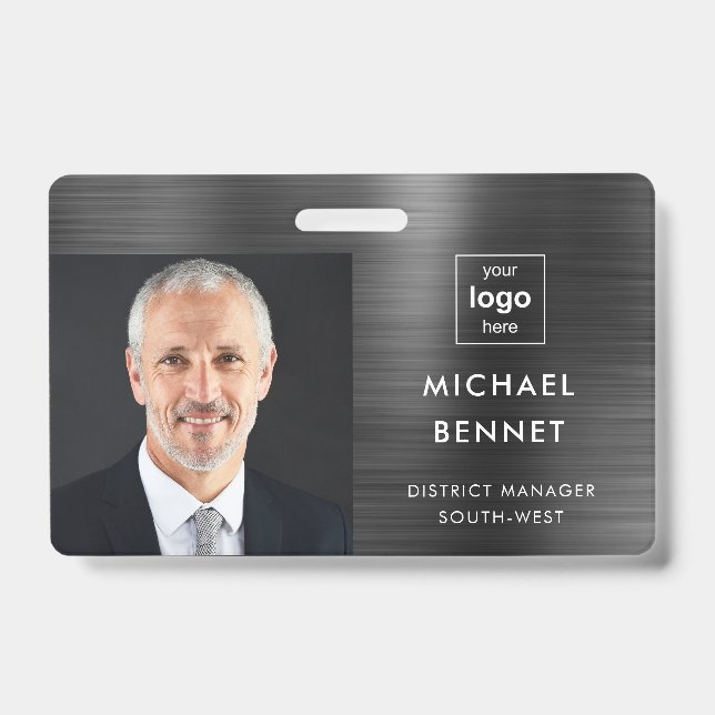 Tarjeta De Identificación Foto de la Compañía Negra Metálica Moderna. (Parte frontal)