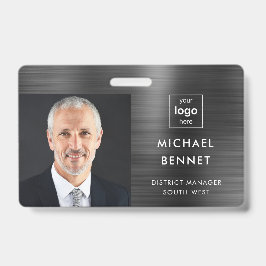 Tarjeta De Identificación Foto de la Compañía Negra Metálica Moderna.