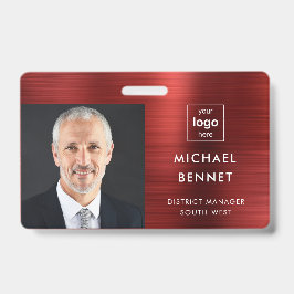 Tarjeta De Identificación Foto de la Compañía Roja Metálica Moderna.