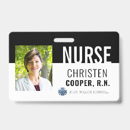 Tarjeta De Identificación Foto de la enfermera negra minimalista RN Hospital