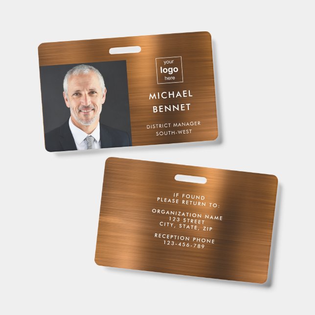 Tarjeta De Identificación Foto de la moderna empresa de metal marrón (Parte frontal y trasera)