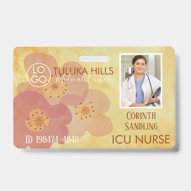 Tarjeta De Identificación Foto de Medica ID Corazón Floral suave (Anverso)