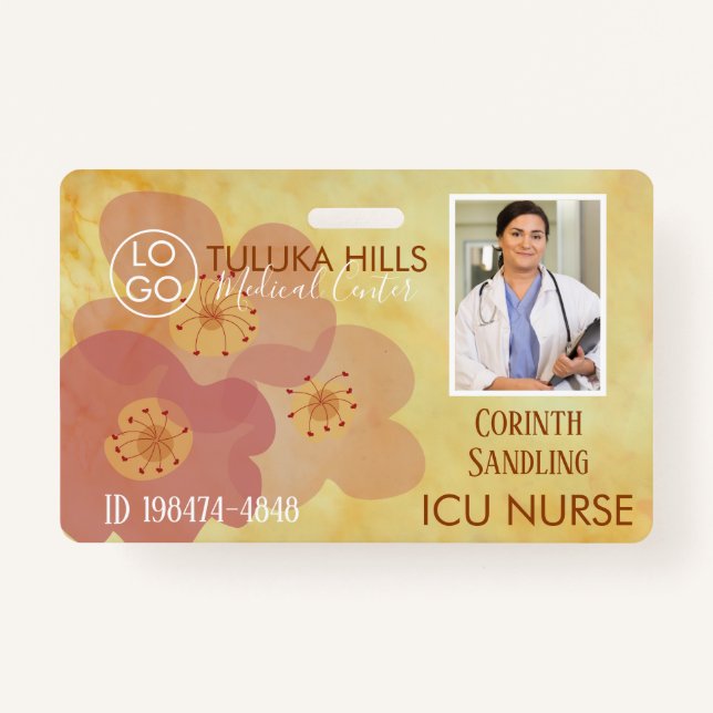 Tarjeta De Identificación Foto de Medica ID Corazón Floral suave (Anverso)