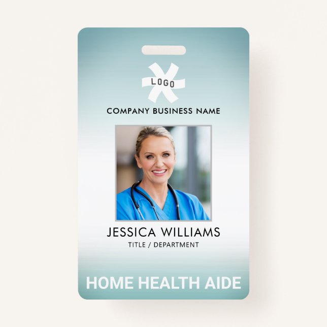 Tarjeta De Identificación Foto de ocupación editable de gradiente verde del  (Anverso)