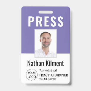 Tarjeta De Identificación Foto de pasaporte de prensa de periodista Nombre L