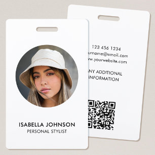 Tarjeta De Identificación Foto de perfil moderna QR Blanco Negro Seguridad I