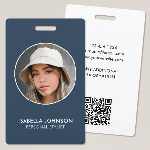 Tarjeta De Identificación Foto de Perfil Moderna QR Pizarra Azul ID Segurida