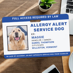 Tarjeta De Identificación Foto de perro del Servicio de Alerta de Alergia Az