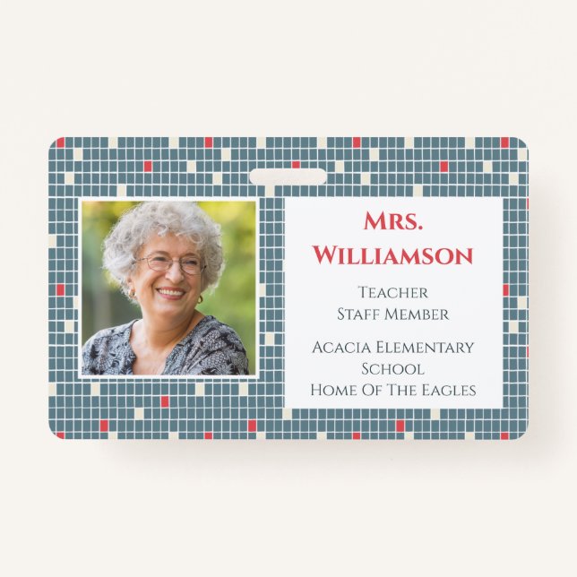 Tarjeta De Identificación Foto de personal docente del moderno patrón (Anverso)