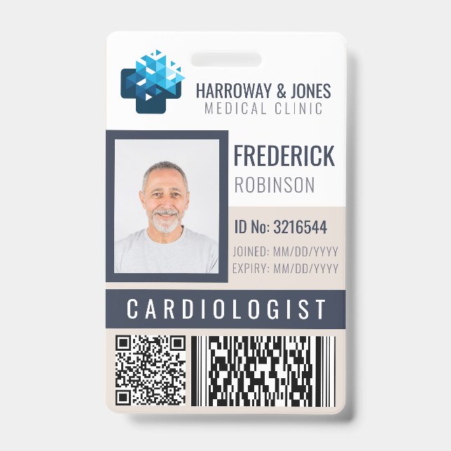 Tarjeta De Identificación Foto de personal médico Personalizado con QR y cód (Front)