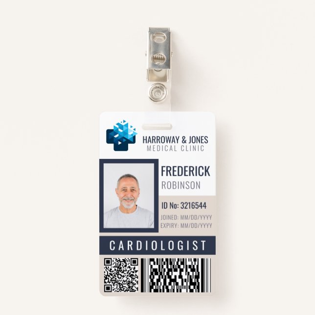 Tarjeta De Identificación Foto de personal médico Personalizado con QR y cód (Anverso con clip)