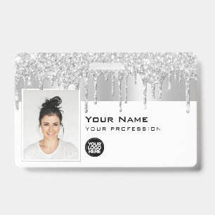 Tarjeta De Identificación Foto de Personalizado Glam, Código de barras, log