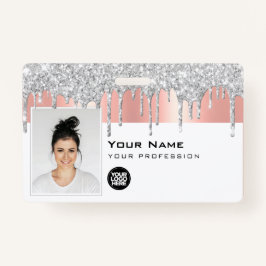 Tarjeta De Identificación Foto de Personalizado Glam, Código de barras, logo