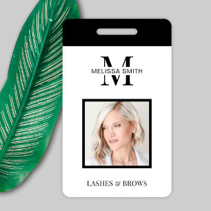 Tarjeta De Identificación Foto de Salón de Belleza de Monograma Negro minima