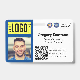 Tarjeta De Identificación Foto de Tradesman Código QR Insignia azul