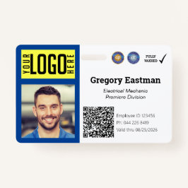 Tarjeta De Identificación Foto de Tradesman Código QR Insignia azul