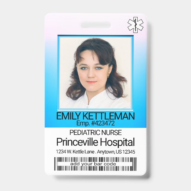 Tarjeta De Identificación Foto del Campo Médico - Enfermera - Azul / Rosa (Parte frontal)
