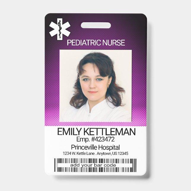 Tarjeta De Identificación Foto del Campo Médico - Enfermera Pediátrica - Mor (Parte frontal)