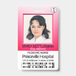 Tarjeta De Identificación Foto del Campo Médico - Enfermera - Rosa