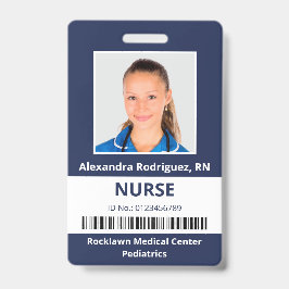 Tarjeta De Identificación Foto del empleado Código de barras Marina Azul bla