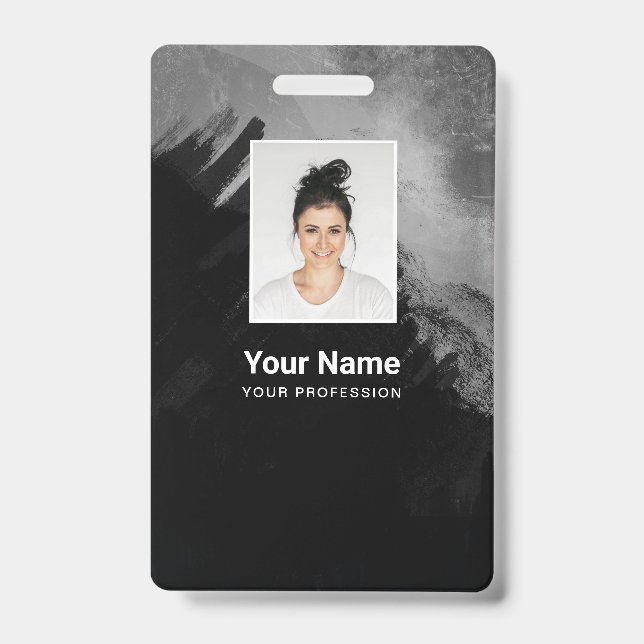 Tarjeta De Identificación Foto del empleado de pintura de grano negro, códig (Parte frontal)