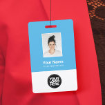 Tarjeta De Identificación Foto del empleado personalizado, código de barras,<br><div class="desc">Personalice fácilmente este distintivo de nombre de empleado de Personalizado azul ligero con foto, código de barras de exploración y logotipo de negocios. Un sencillo diseño de negocio con colores verde azulados, turquesa y blanco estándar, personalizable completo en tamaños frontales y traseros, fuentes sans-serif básicas y modernas y un aspecto...</div>
