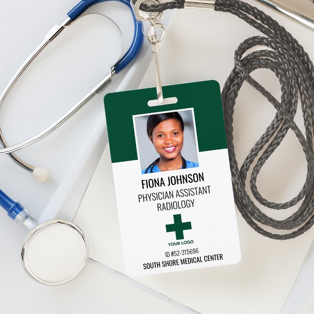 Tarjeta De Identificación Foto del logotipo del empleado médico personalizad (Personalized Medical Employee Logo Photo ID Badge)