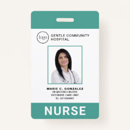 Tarjeta De Identificación Foto del logotipo del hospital Verde azulado verde