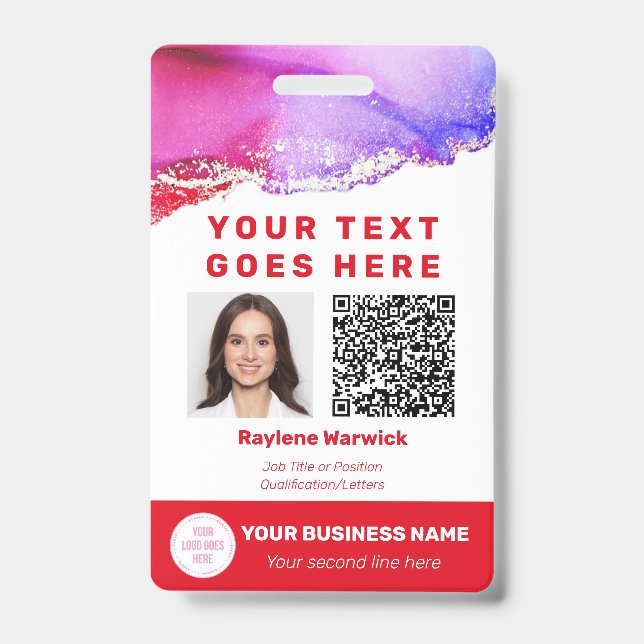 Tarjeta De Identificación Foto del personal Código QR rojo (Anverso)