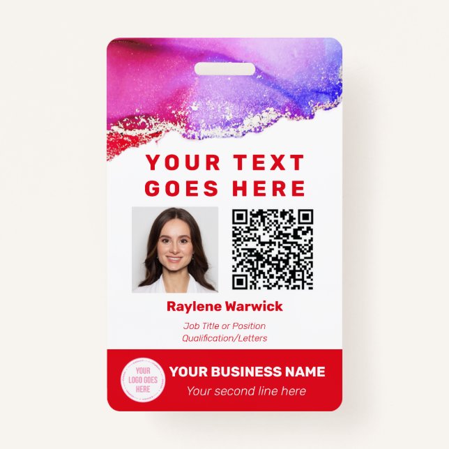Tarjeta De Identificación Foto del personal Código QR rojo (Anverso)