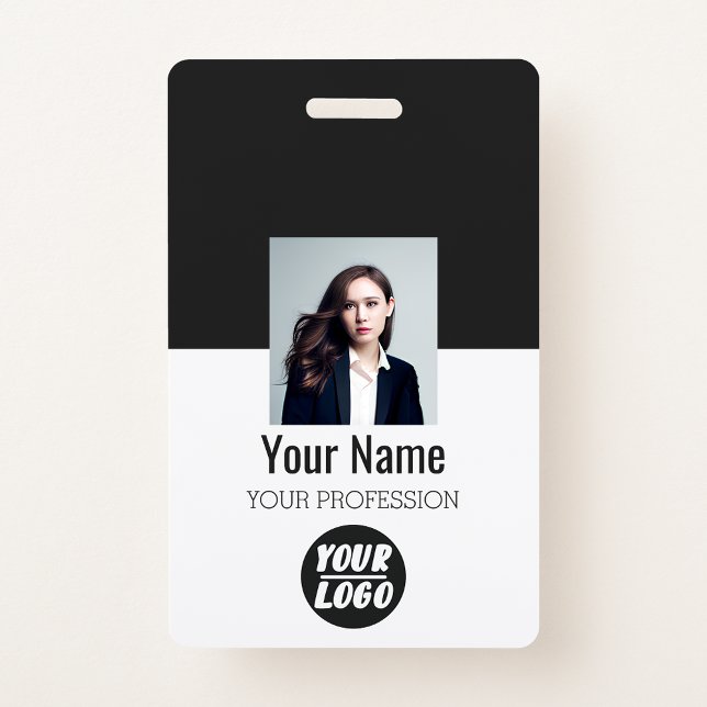 Tarjeta De Identificación Foto del personalizado del empleado, código de bar (Custom Employee Photo, Bar Code, Logo, black Name Badge
)