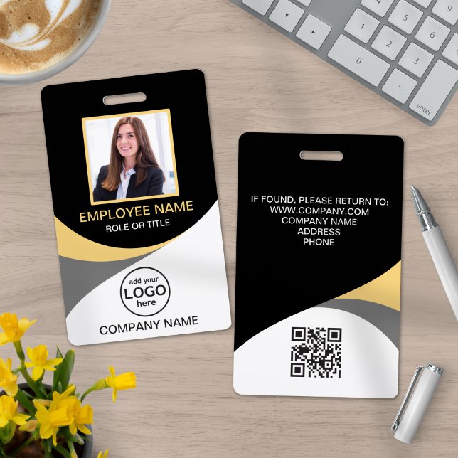 Tarjeta De Identificación Foto Empleado corporativo Código QR Amarillo negro (Subido por el creador)