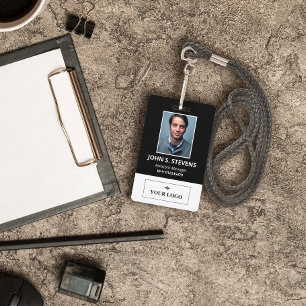 Tarjeta De Identificación Foto en blanco y negro y logotipo de la placa de i