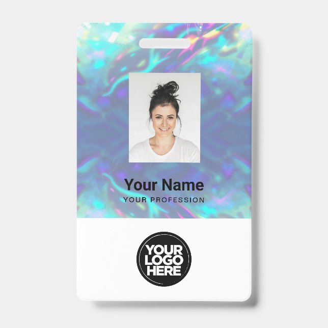 Tarjeta De Identificación Foto Holográfica de empleado, código de barras, lo (Parte frontal)