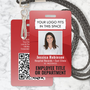 Tarjeta De Identificación Foto ID de empleado Código de barras QR Logo Rojo