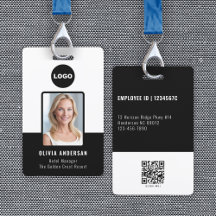 Foto ID de empleado con código QR y logotipo de la