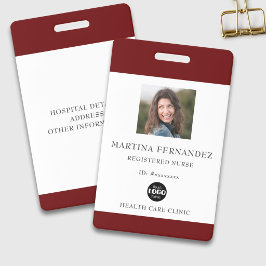 Tarjeta De Identificación Foto ID de enfermera registrada granate