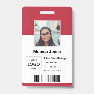 Tarjeta De Identificación Foto ID de Logotipo de Empleado Rojo