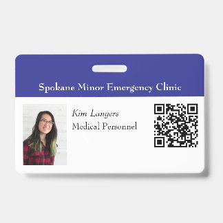 Tarjeta De Identificación Foto ID horizontal y código QR Badge Azul