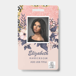 Tarjeta De Identificación Foto-ID Pase VIP de Empleado Flores Brillantes de 