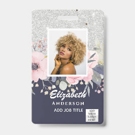 Tarjeta De Identificación Foto-ID Pase VIP de empleado Flores Brillo Chica