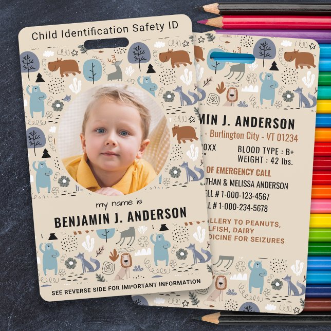 Tarjeta De Identificación Foto infantil ID de emergencia Niños animales de b (Subido por el creador)