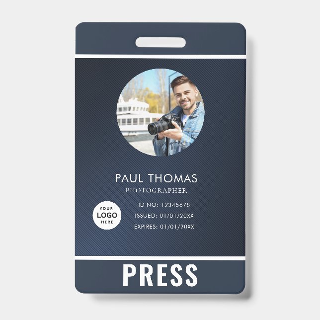 Tarjeta De Identificación Foto Insignia de prensa para fotógrafo (Parte frontal)