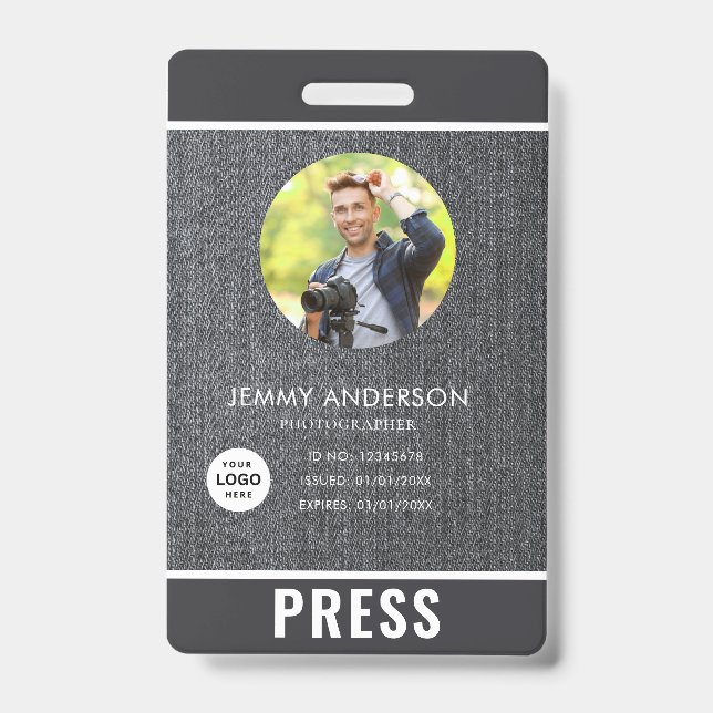 Tarjeta De Identificación Foto Insignia de prensa para fotógrafo (Parte frontal)