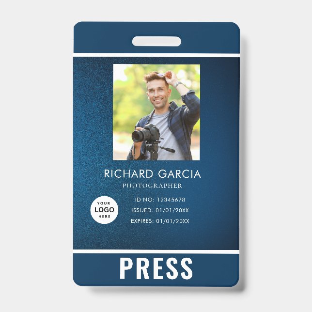Tarjeta De Identificación Foto Insignia de prensa para fotógrafo (Parte frontal)